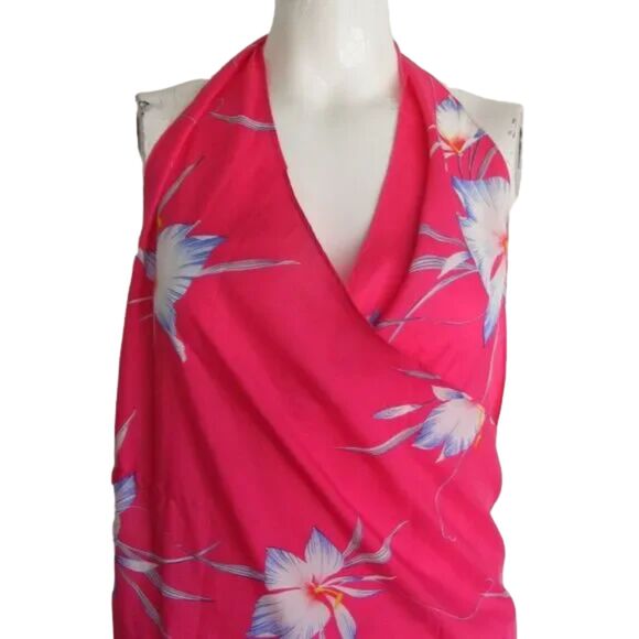 Vintage HILO HATTIES Wrap Dress/Sarong, S, Pink Floral, Halter, Made in Hawaii - Picture 2 of 10